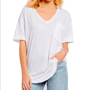 Free People White Oversized Pocket V-Neck Tee xs
